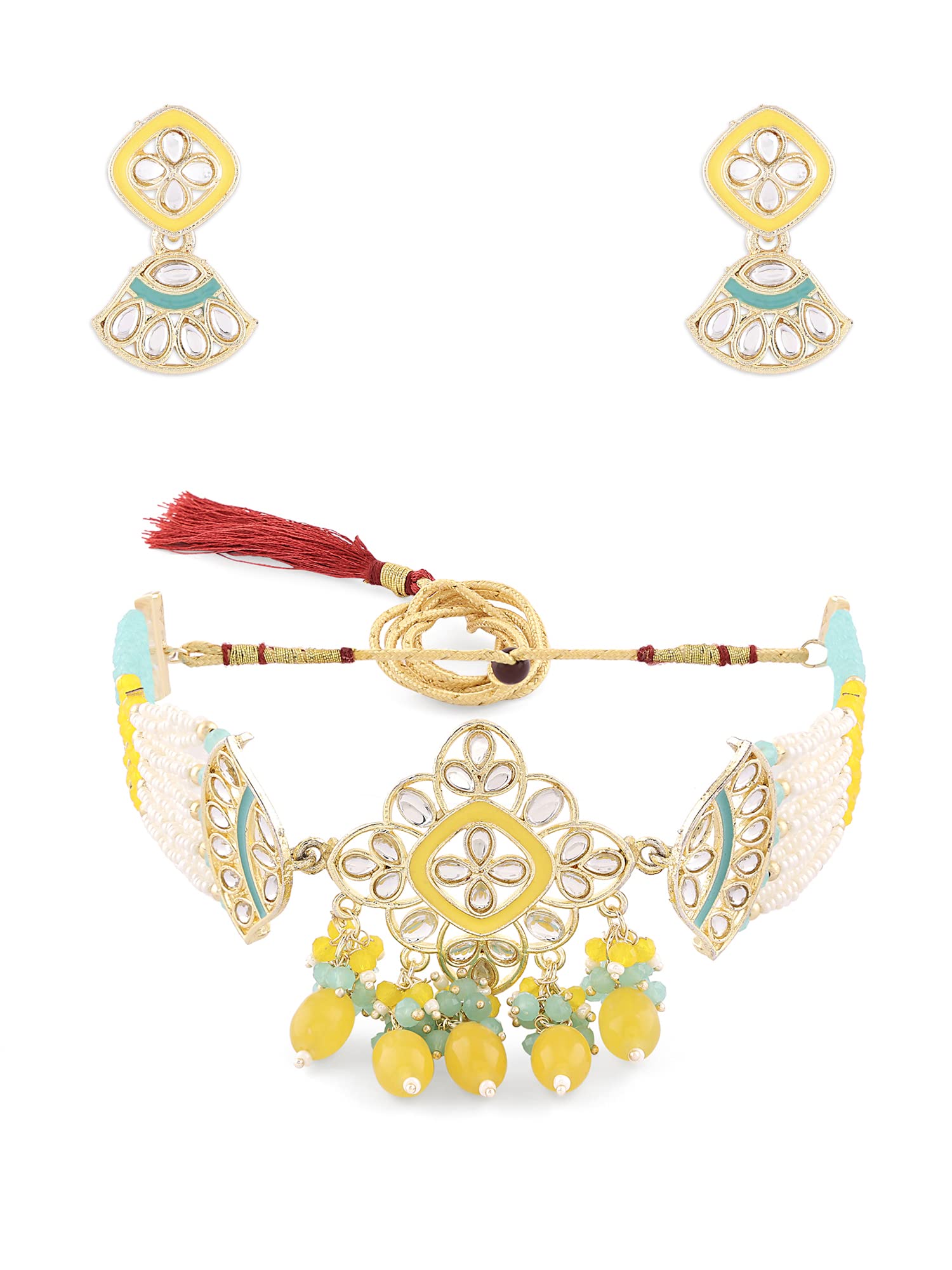 ZAVERI PEARLS Turquoise & Yellow Crystal Multistrand Kundan Choker Necklace & Earring Set For Women-ZPFK15642 (B0BTVRZ2R4) Amazon Price History, Amazon Price Tracker