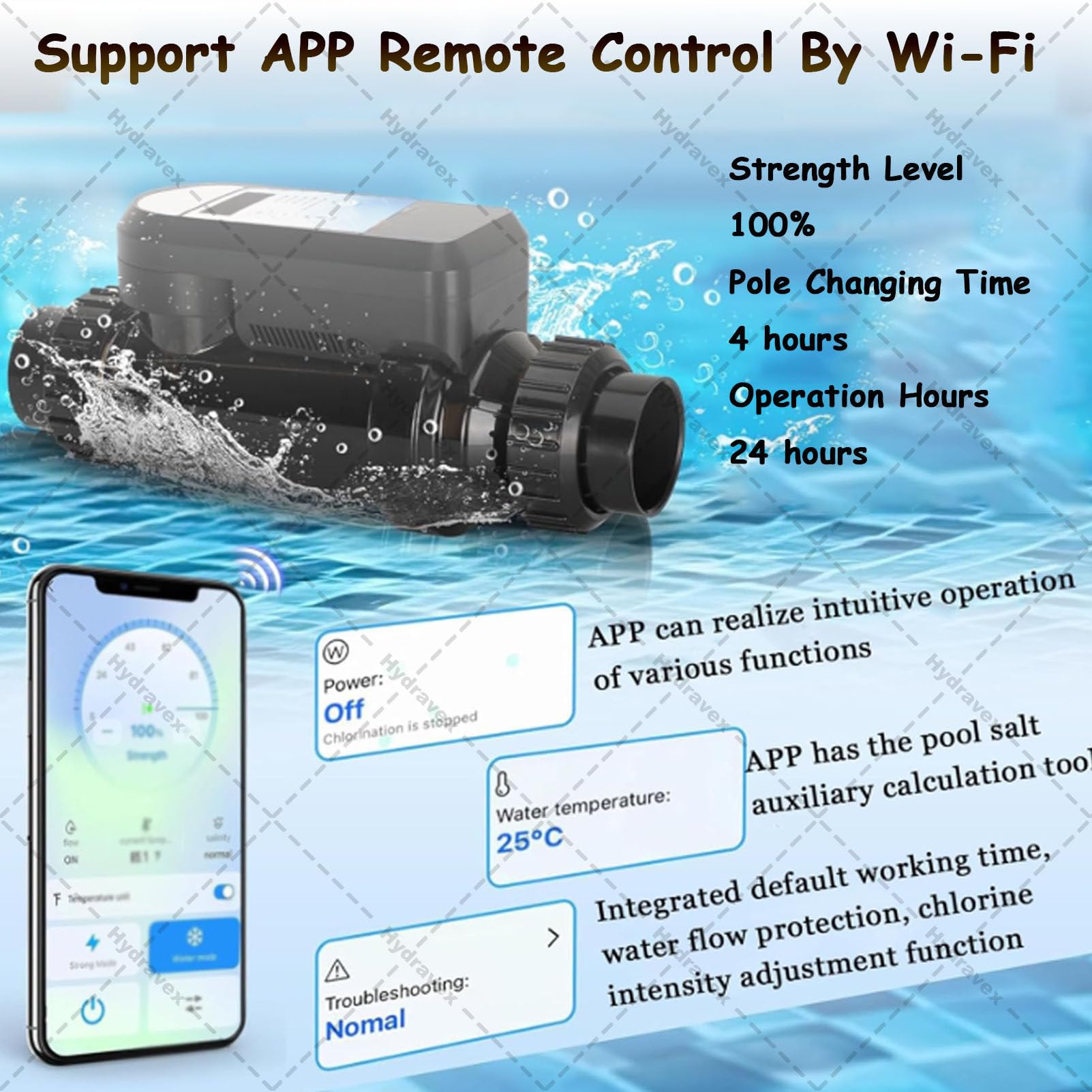 Clorador de sal para piscinas, generador de cloro salino para piscinas elevadas, sistemas de piscina de agua salada con wifi integrado y pantalla de salinidad, clorador de sal para piscinas 4g/h
