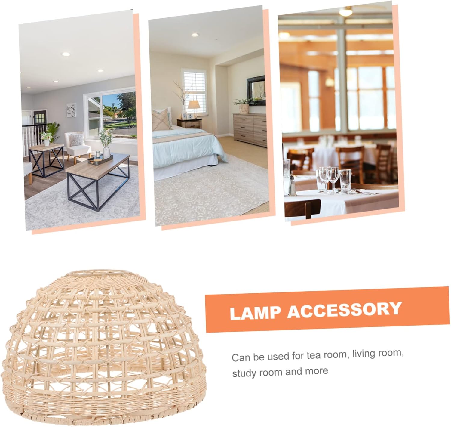 Mikikit Vintage Woven Lampshade for Ceiling Light Retro Rattan Pendant Light Cover for Restaurant Tea Room and Home Decor Unique Texture