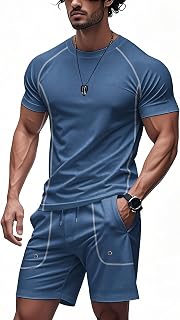 Men's Outfits 2 Piece Summer Tracksuits Mens Casual Sports Shirt and Shorts Set Jogging Tracksuit with Pockets