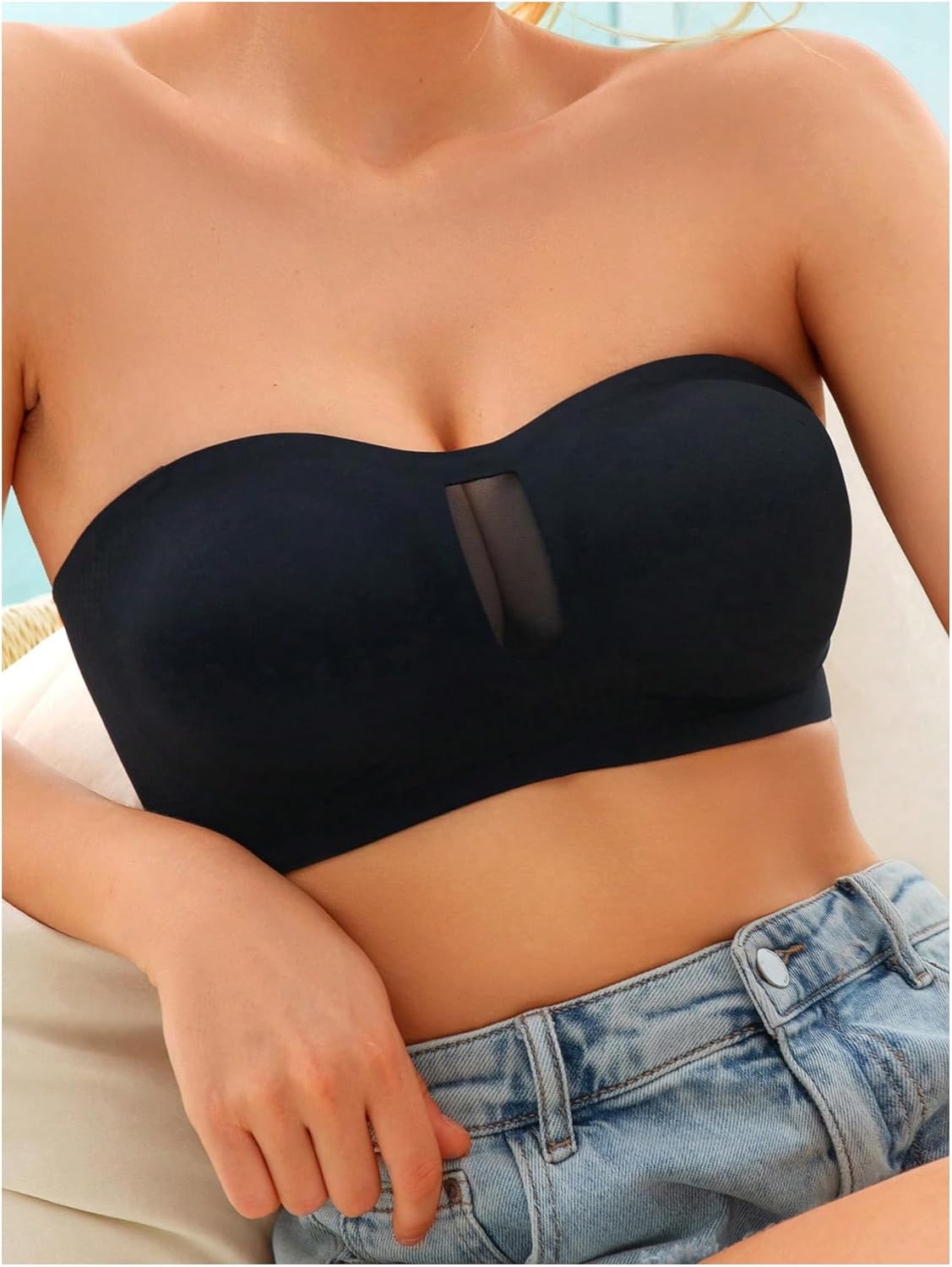 GORGLITTER Women's Backless Strapless Bra Seamless Mesh Non-Slip Padded Bandeau Bras Comfort Wireless Tube Top Bralette - Image 4