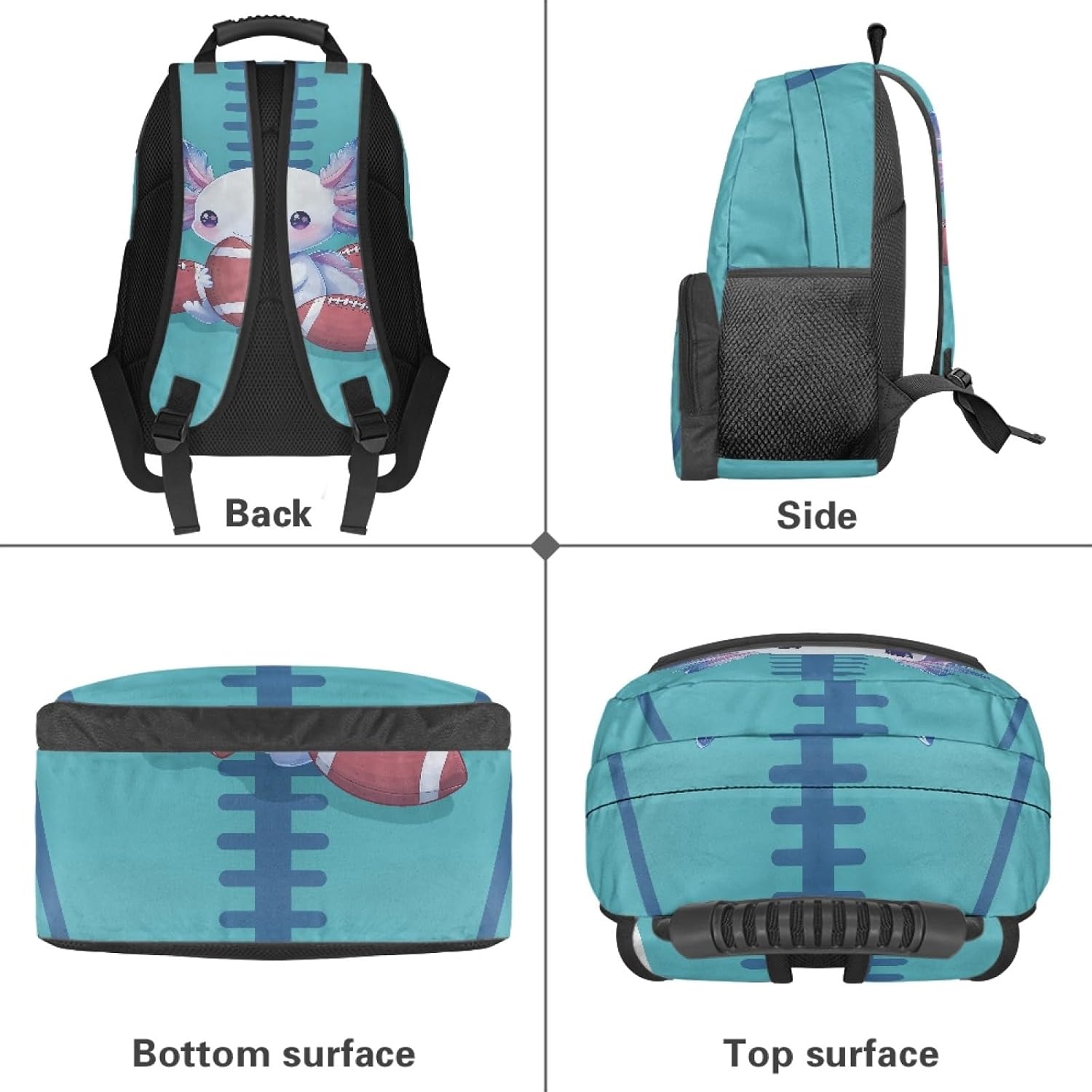Hawapod Backpack For Men Teens Boys Axolotl Rugby Patterns Cute Bookbag Durable Lightweight Travel Bag