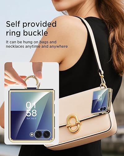 Vista 37 de Miimall Funda de piel compatible con Samsung Galaxy Z Flip 5 5G 2023 con soporte de anillo de metal, [a prueba de golpes y caídas] Funda protectora