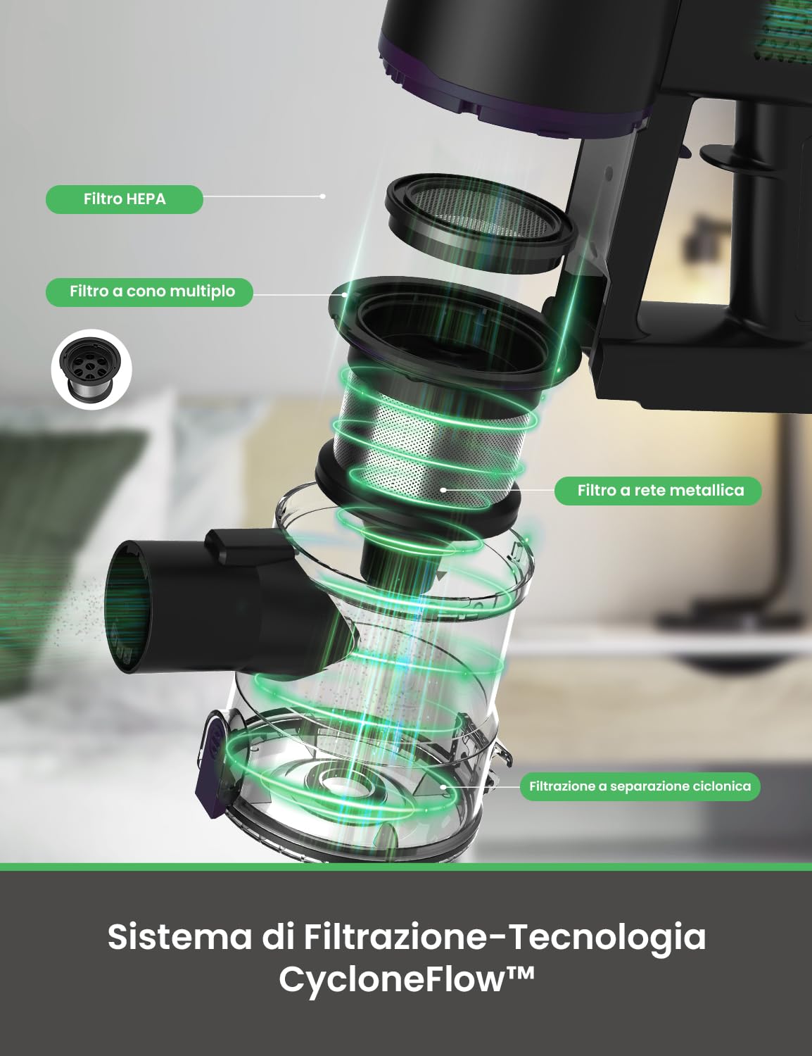 Vactidy V8 Pro Aspirapolvere Senza Fili Potente,25kpa Scopa Elettrica Senza Fili Potente Senza Sacco,Aspirapolvere Portatile,Ultra-leggero,Autonomia 40 Min
