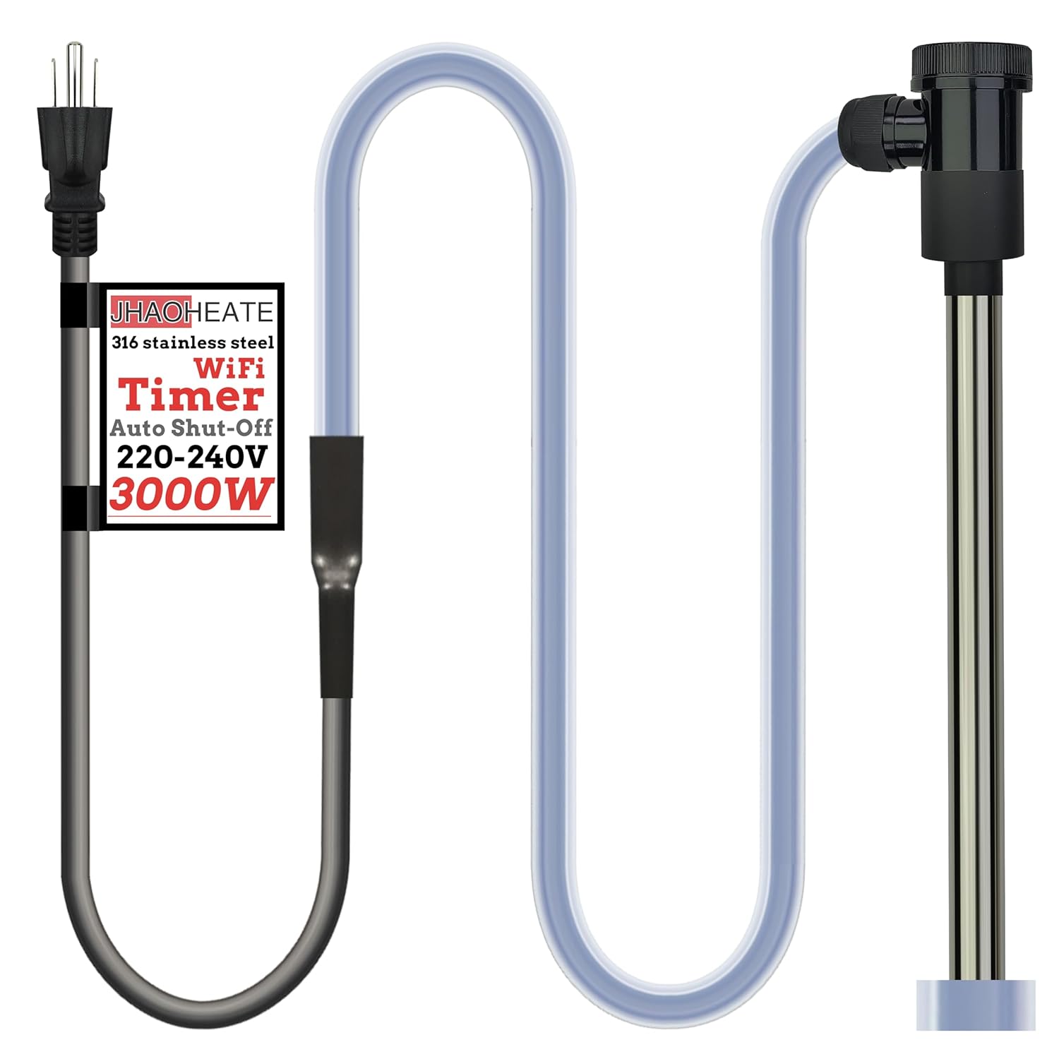 3000W 240V Immersion Water Heater with WiFi Timer & Auto Shut Off – Submersible Electric Heater for Above-Ground Pool, Baptismal Pool, Inflatable Pool, Bucket, Bathtub and Hot Tub