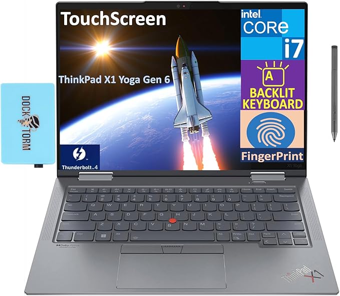 Lenovo ThinkPad X1 Yoga Gen 6 14" FHD+ IPS, Touchscreen, 500 nit, laptop 2 in 1 (Intel i7-1165G7, 16 GB di RAM, SSD PCIe da 1 TB, KYB retroilluminato, impronte digitali, 2 Thunderbolt 4, Active Pen