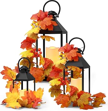 Retisee 3 Sets Fall Lantern LED Candle Decorative 1115 16 Outdoor