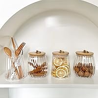 Vista 6 de 38 FL OZ Glass Jars with Bamboo Lids, Airtight Storage Containers, Large Candy Jars for Coffee Nuts Cookie, Decorative Glass Canister, 1130ml Oval &