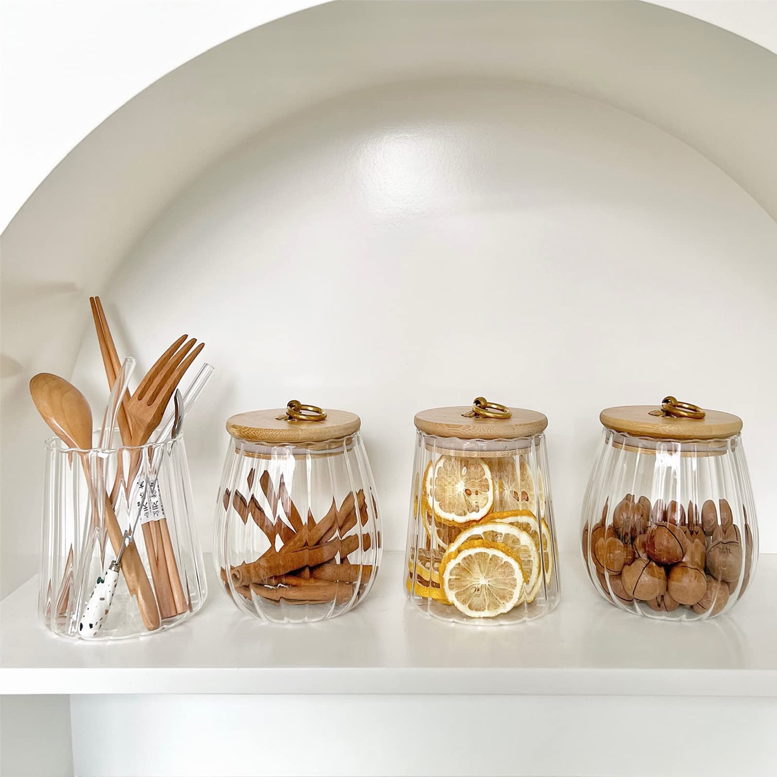 Boîte de rangement hermétique en verre avec couvercle en bambou - 1130 ml - Pour noix, bonbons, biscuits, sucre, thé, grains (ovale et ovale)