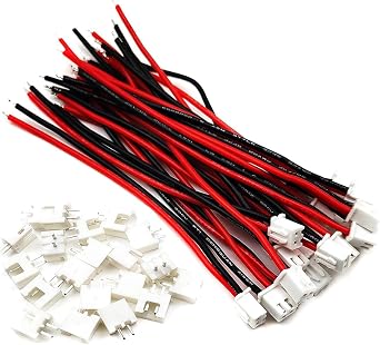 50PCS 25 Sets Mini Micro JST-XH 2.54mm Pitch 2 Pin Male Connector with 150mm Silicone Wire Cables and Female Socket 22AWG - 15CM
