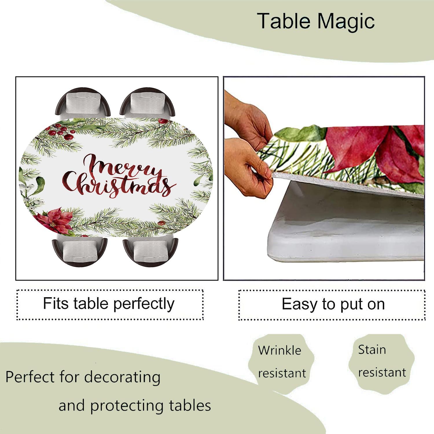 Elastic Edged Oval Table Cloths Seamless Christmas Snowflake Pattern Background Fitted Table Covers for Party Picnic Garden Decor, Fits 48"x68" Oval Tables, Style 173