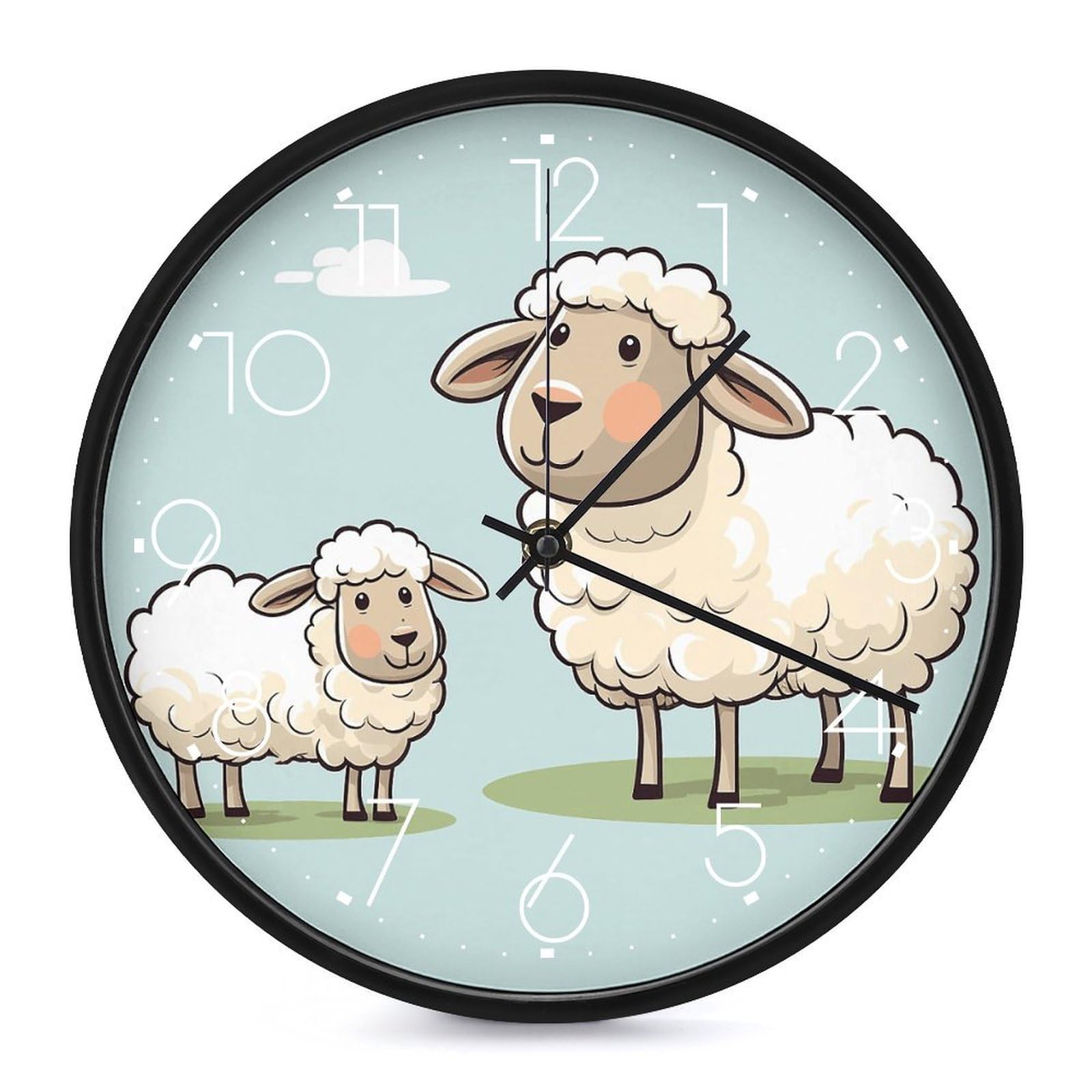 Adfgyerh White-Style Sheep And Lamb Cartoon Clock，9.8 Inch Battery Operated Wall Clock Classic Simple, Decorative Wall Clock.analog Clock For Kitchen Office Bathroom Bedroom.