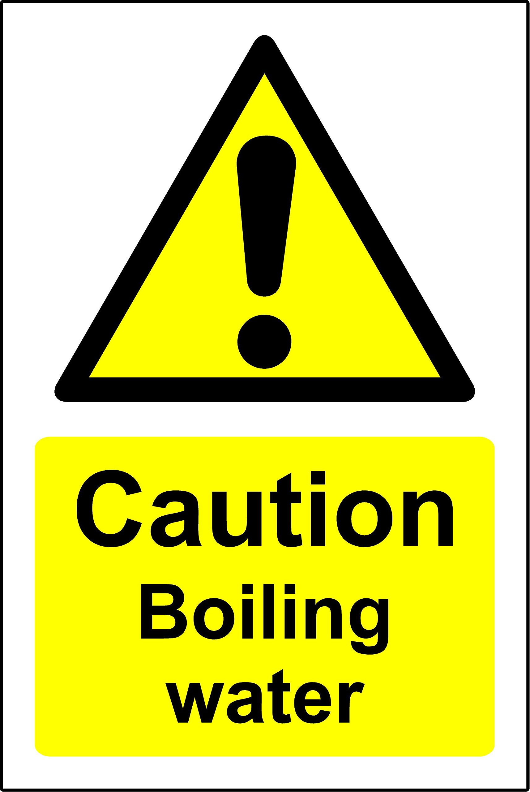 Warning boiling water safety sign - 1.2mm Rigid plastic 300mm x 200mm