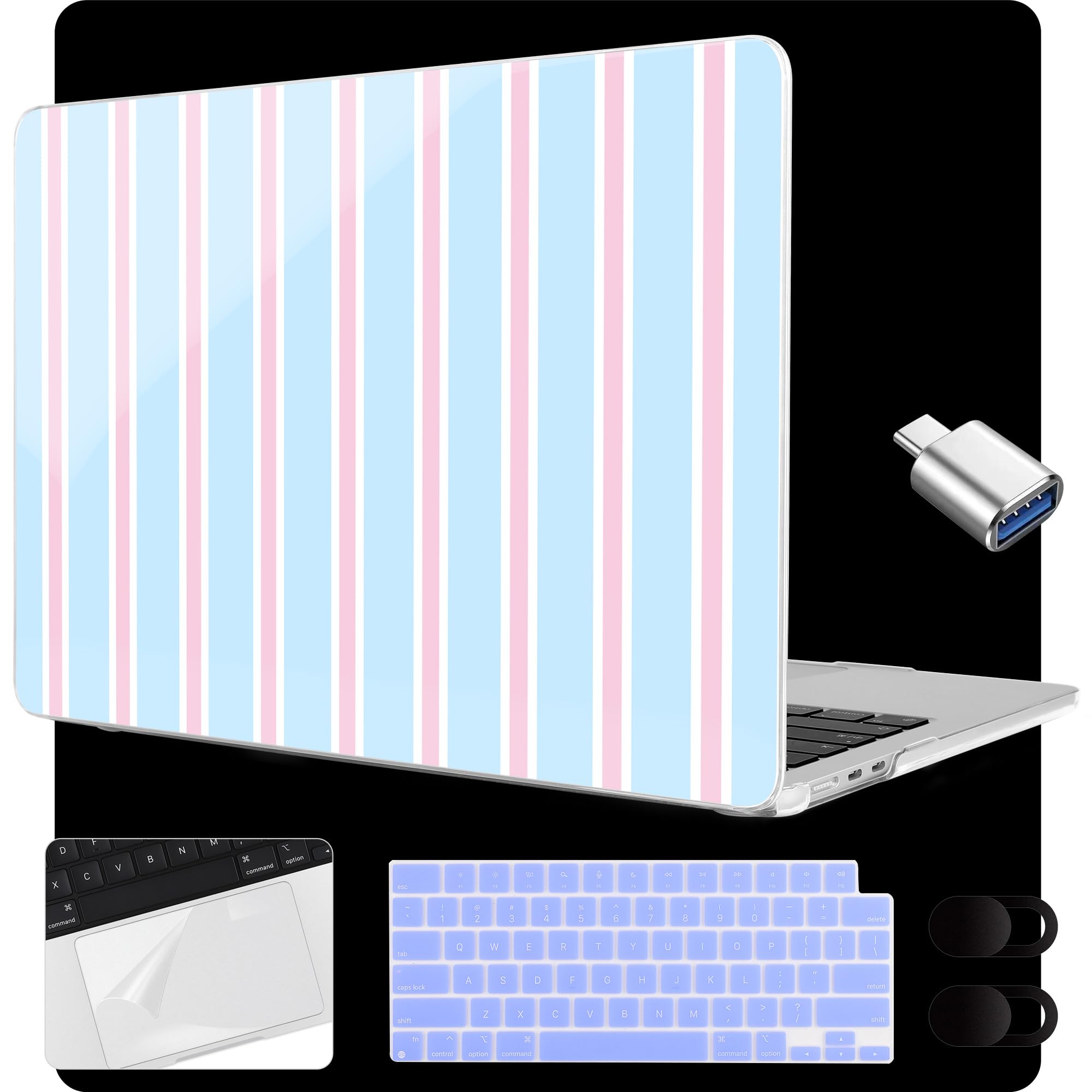 Funda MacBook Air 15 M5 M4 M3 M2 protectora rayas rosas y azules 7