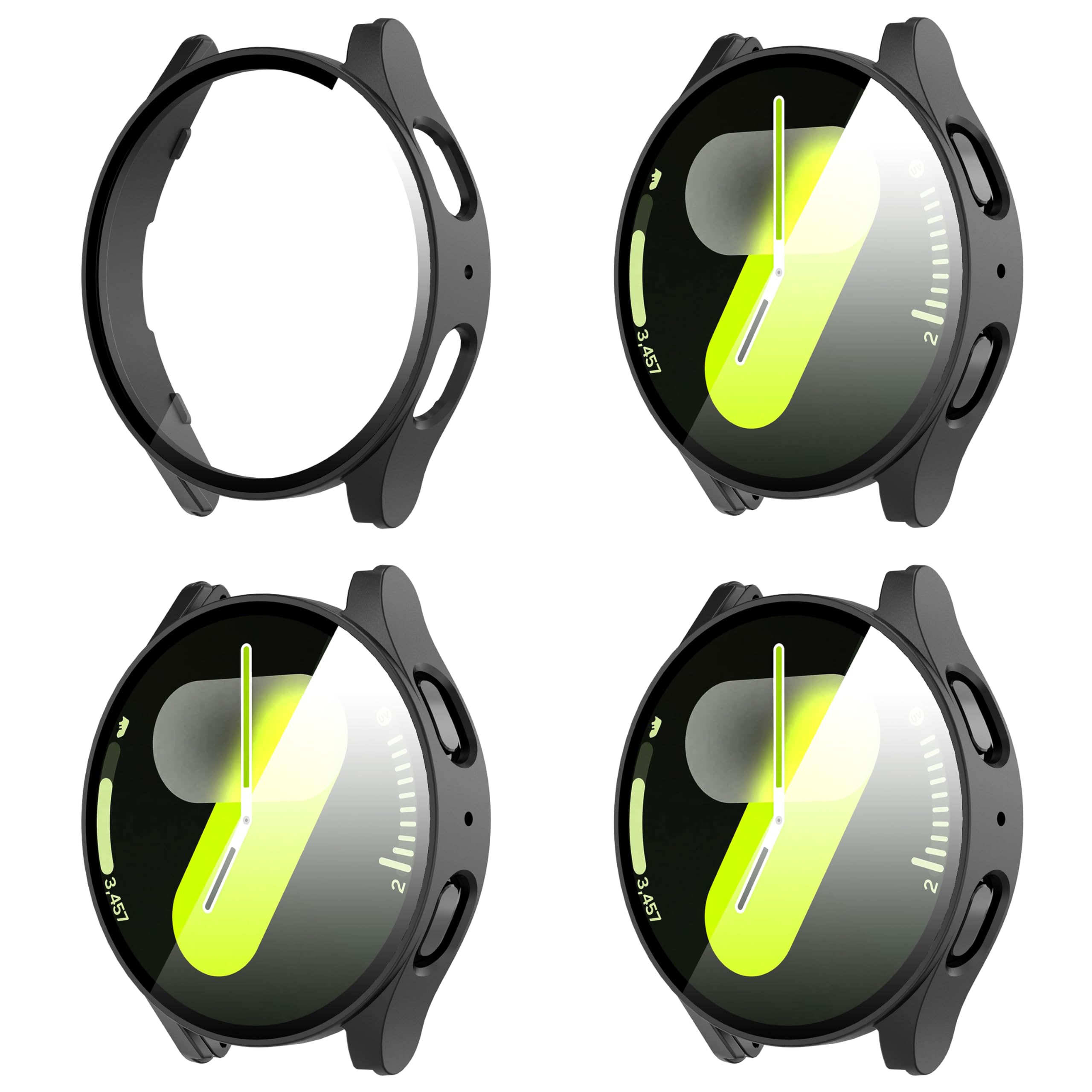 Diruite 4 Piezas Funda para Samsung Galaxy Watch 7 Protector Pantalla Cristal Templado Incorporado,HD Protección Completa PC Dura Estuche Protector para Samsung Galaxy Watch 7 Case