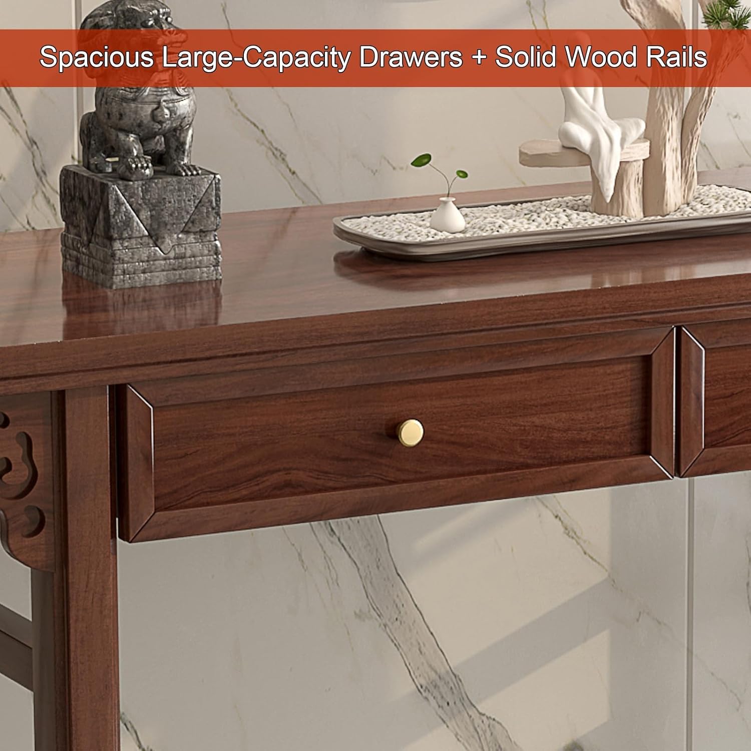 Altar Table, Buddhist Prayer Altar Cabinet with 2 Drawer & Storage Console Table for Living Room, Bedroom, Office, Bathroom(Brown,100cm/39'')