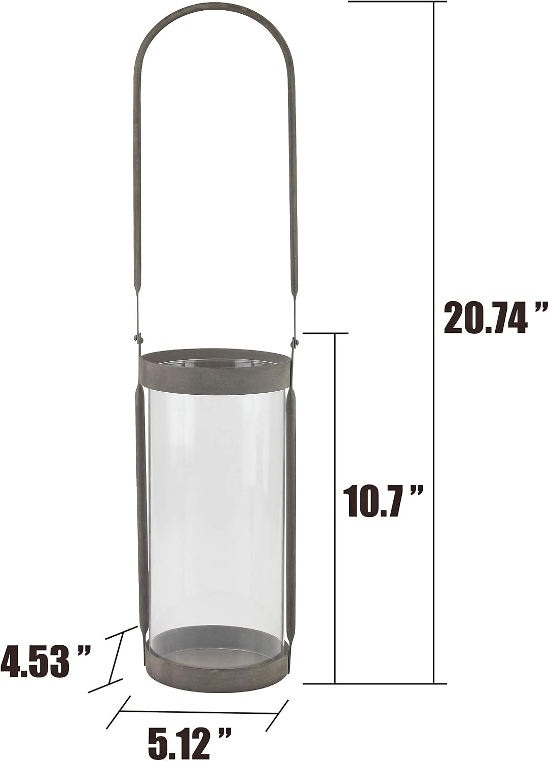 Stonebriar Industrial Glass Cylinder Hurricane Candle Lantern with Rustic Zinc Metal Frame and Handle