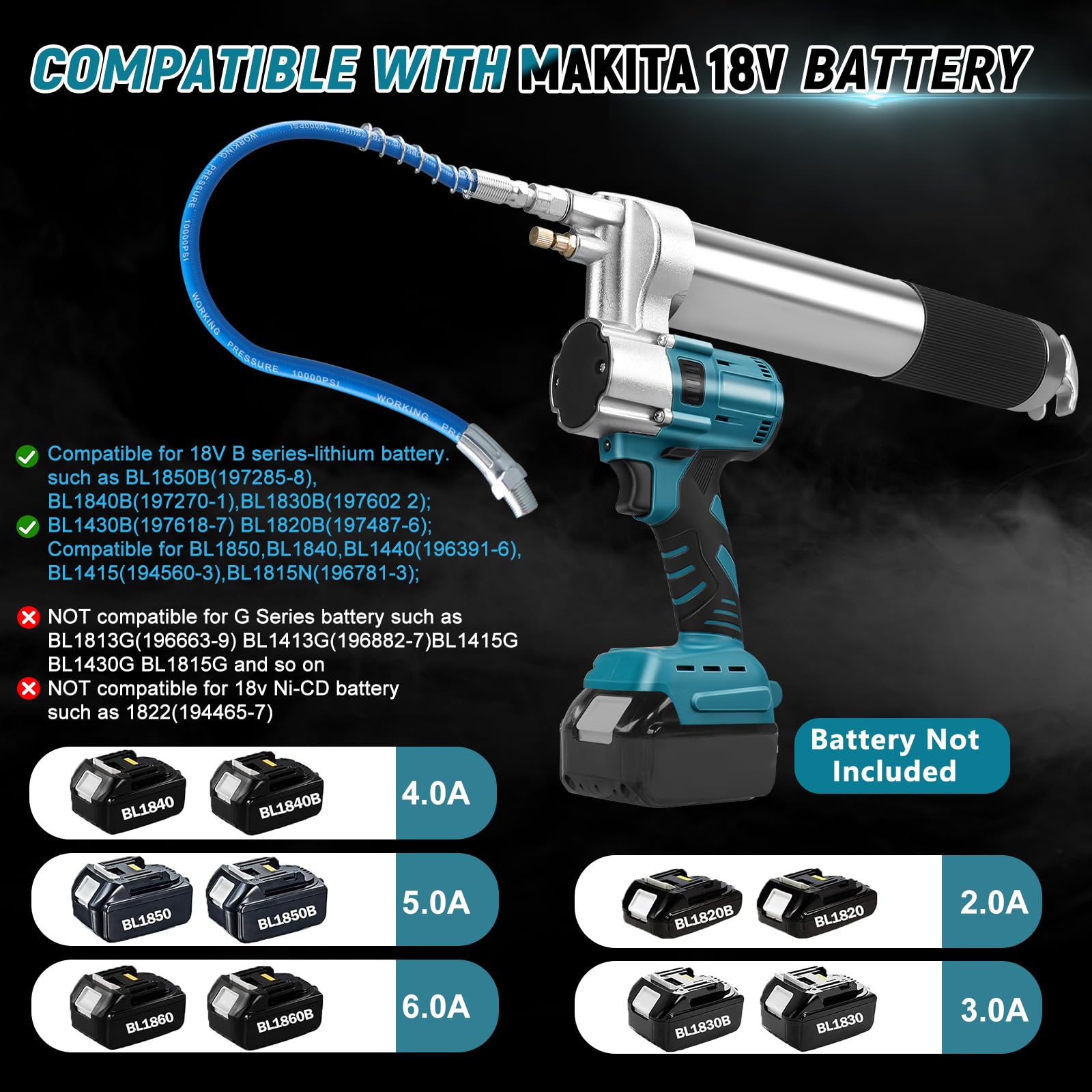 WingFly Pistola Engrasadora inalámbrica para Makita 18 V Batería, 13000 PSI, motor sin escobillas, cartuchos de grasa de 650 ml, para engrasar vehículos y máquinas (sin batería)