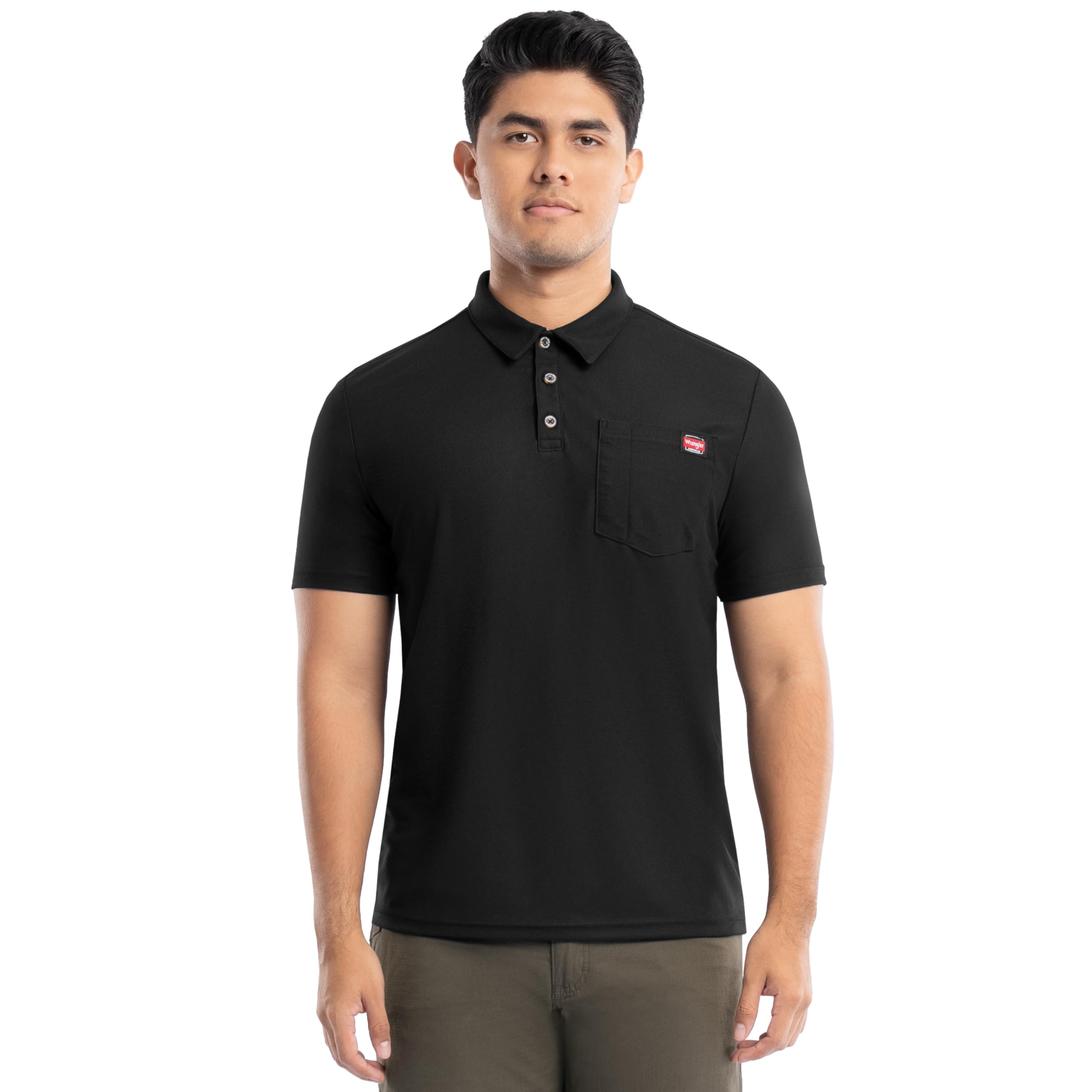 Wrangler Mens Short Sleeve Performance Workwear Polo, Jet Black, Medium