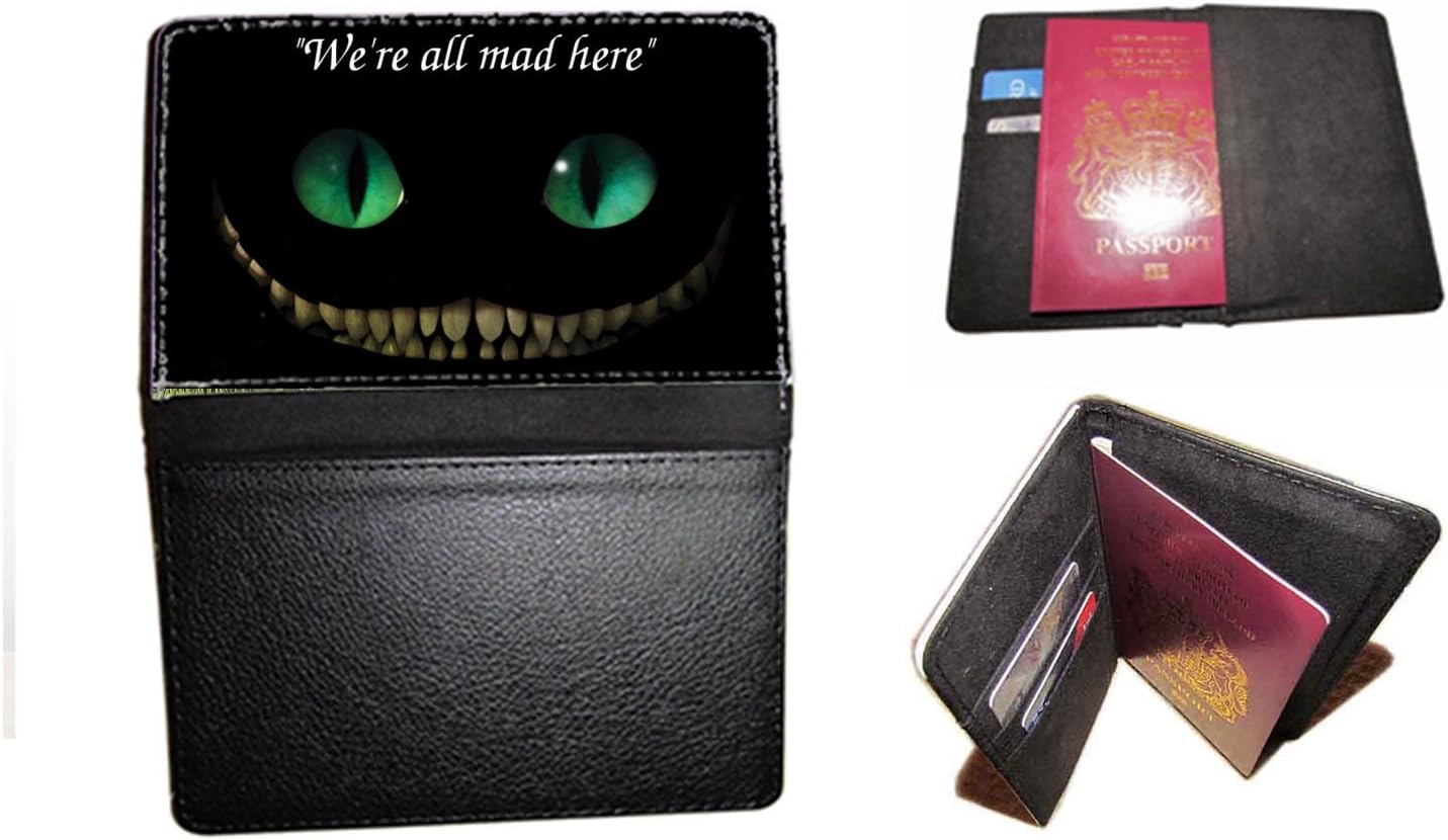 passport cover We're all mad here Cheshire Cat Alice in Wonderland travel case fits UK passport document