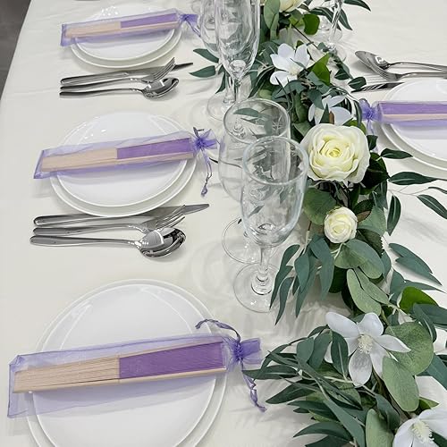 Miniatura 8 de 50 abanicos de mano de seda imitada, tela de seda de bambú, abanicos plegados de mano, accesorios de baile nupcial, regalos de iglesia, boda,