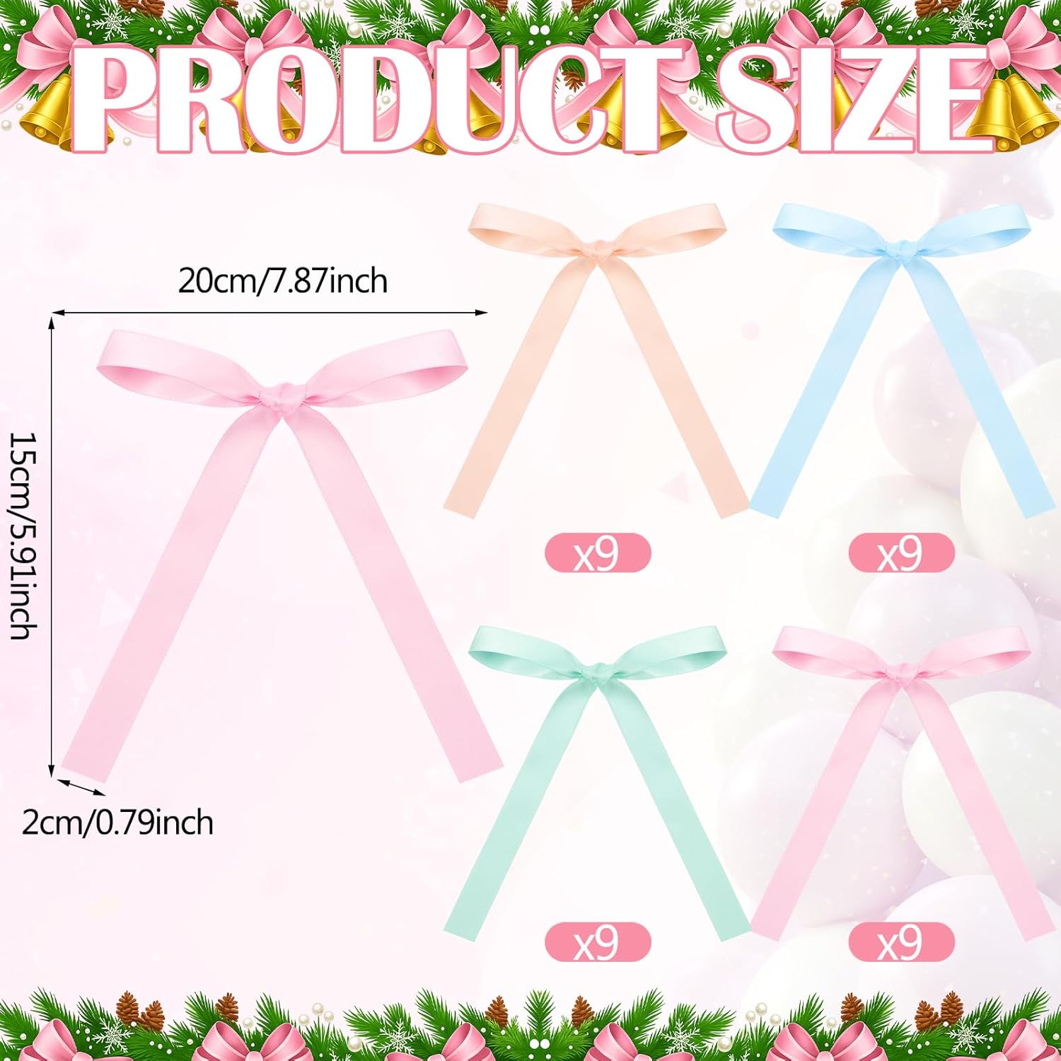 Zeyune 36 Pcs Pastel Bows for Christmas Tree Christmas Pre-Tied Stain Ribbon Bows for Tree Ornaments Macarons Xmas Decor for Wreaths Garland Gift Wrapping - Image 2