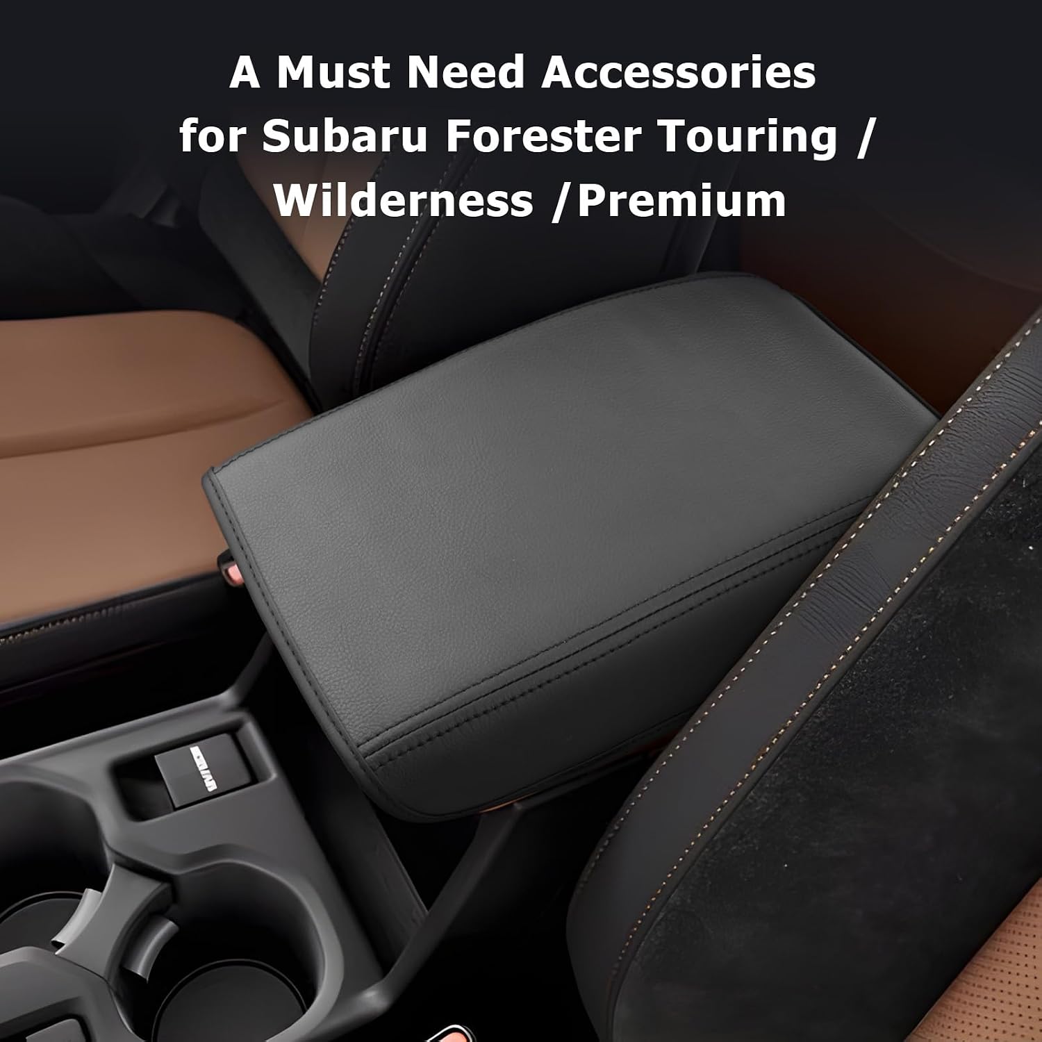 LUWU 2026 Forester Center Console Cover Compatible with 2026 Forester Accessories [ONLY for Touring/Wilderness/Premium] Armrest Cover Armrest Console Cover PU Leather Material (Thin Black)
