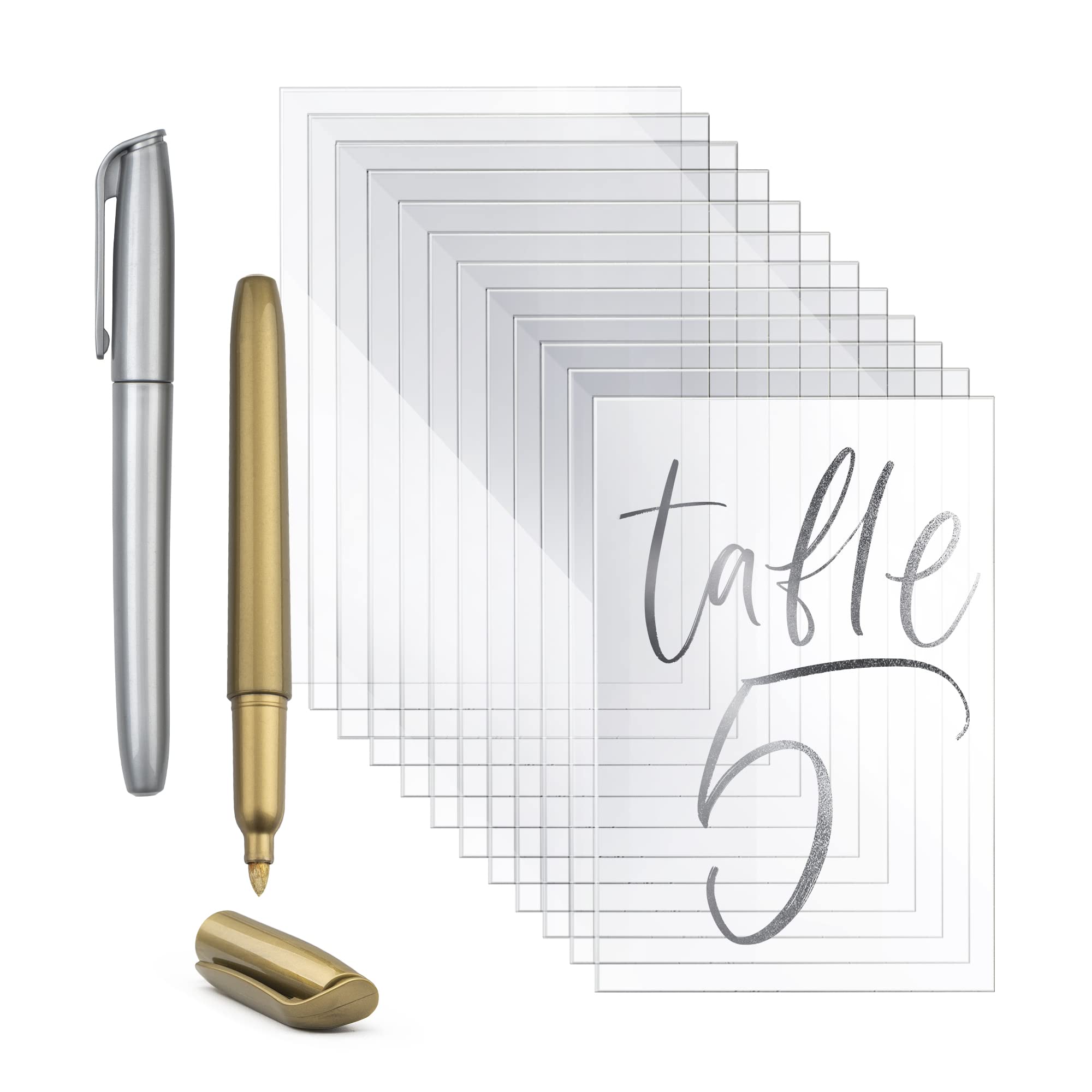 Clear Acrylic Sheets, 12 Pack Plexiglass PMMA Acrylic Casting Plate with Silver &amp; Gold Markers, 5x7 Inches, 1MM Thick