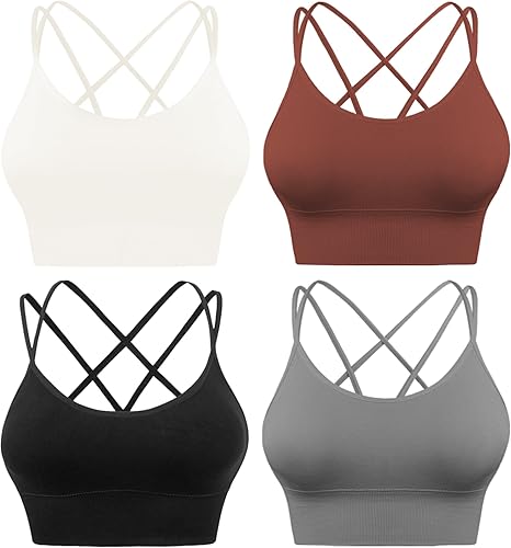 Evercute Cross Back Sport Bras Padded Strappy Criss Cross Cropped Bras for Yoga Workout Fitness Low Impact