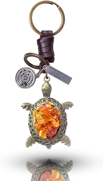 Turtle Keyring Gift for Women & Men | Leather Turtle Key Ring Charm | Lucky Sea Turtle Keychain for Car, Bags & Accessories | Personalised Engraving Available