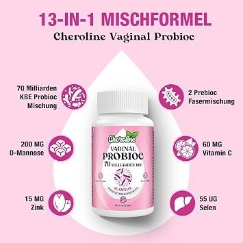 Vaginal Probiotika für Frauen 70 Milliarden KBE 7 Stämme mit Prebioc-Mischung 13-in-1 Intimflora Probiotika Vegane Kapseln