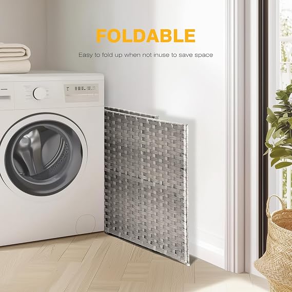 NEWBULIG Laundry Hamper with Lid, 29 Gallon (110L) Wicker Clothes Basket, Double Woven Clothes Basket Organizer for Bedroom, Bathroom & Laundry Room, Grey