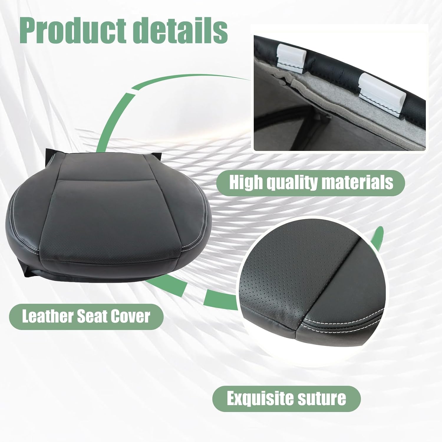 Priprilod Perforated Black Leather White Line Driver and Passenger Side Bottom Replacement Seat Cover Fit for Subaru Forester 2014 2015 2016