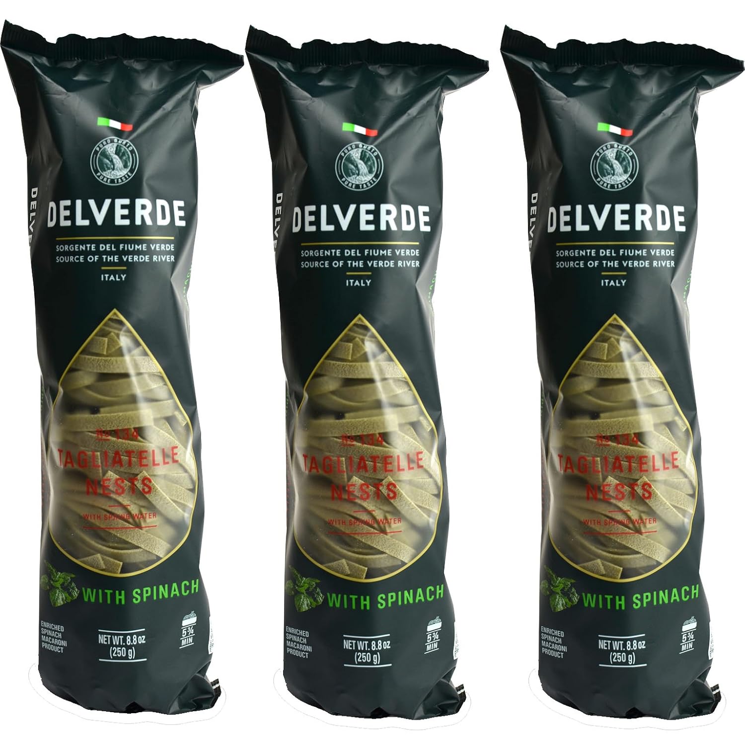 Delverde Artisan Made Spinach Tagliatelle Nests with Spring Water Certified Kosher 8.8oz 3 pack