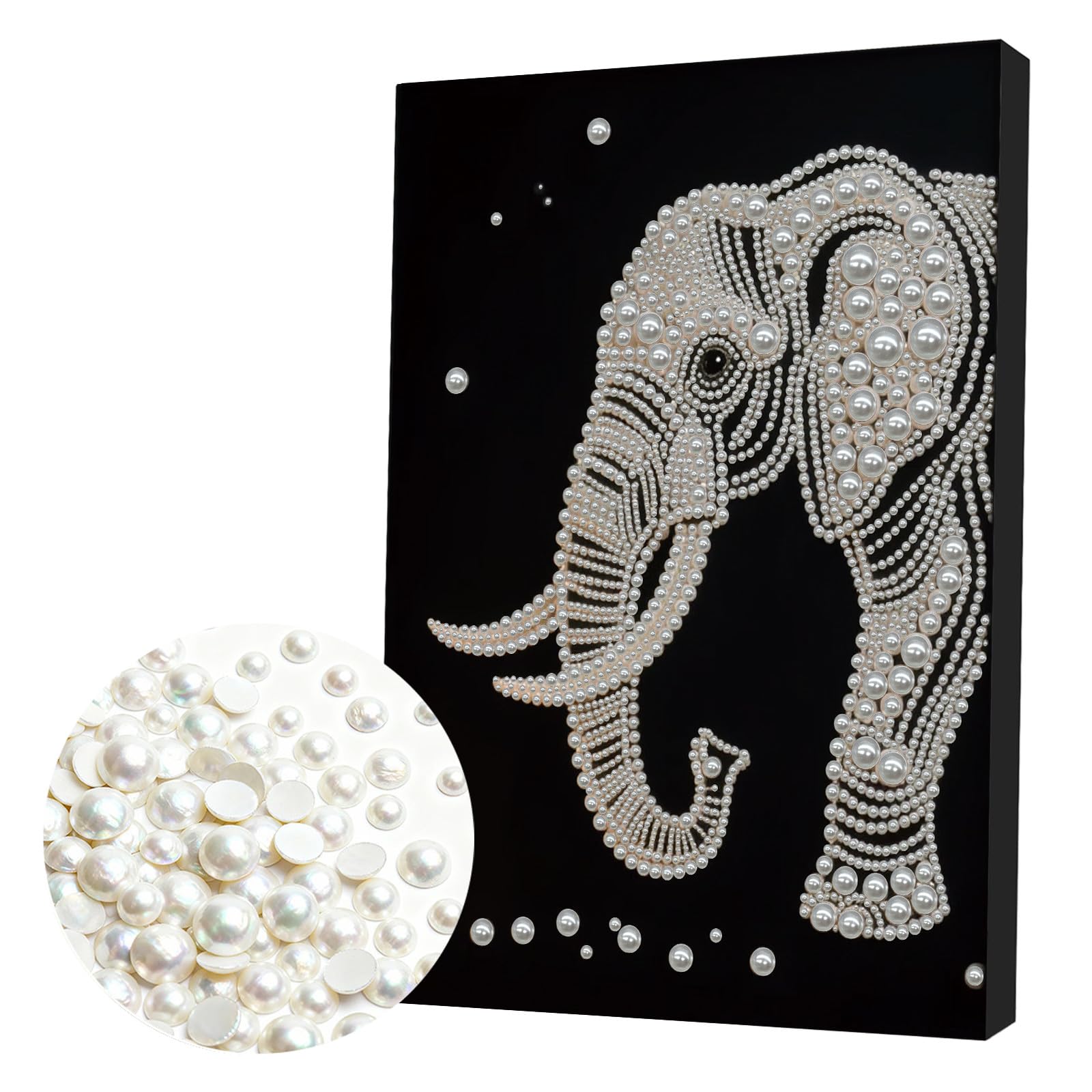 Lebartm DIY Pearl Painting Kit with Frame Gemstone Pearl Diamond Dots Beads Canvas Art Craft for Adults Beginners Display for Tabletop and Mounting Wall Home Decor 30x40cm-Elephant