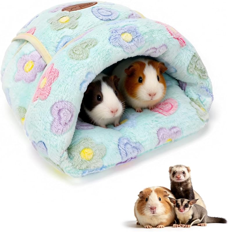 Cama para Porquinho-da-Índia em Toca de Fleece, Verde com Flores, YUEPET