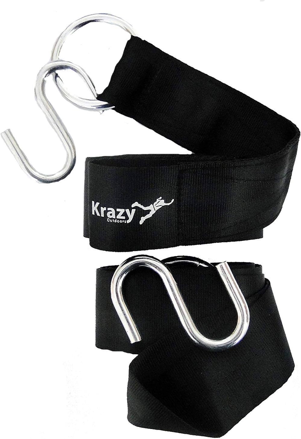 Krazy Outdoors Hammock Tree Straps - Heavy Duty Adjustable Polyester Seatbelt Quality - 1000LBS Capacity - Hanging Kit 2 Stainless S-Hooks & O-Rings - Long 132IN x 2IN wide Black