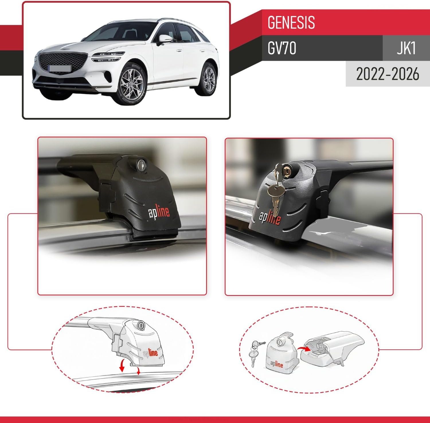Compatible with Genesis GV70 (JK1) 2022-2026 ACE-2 Type Car Roof Rack Cross Bar Black Aluminium Bars