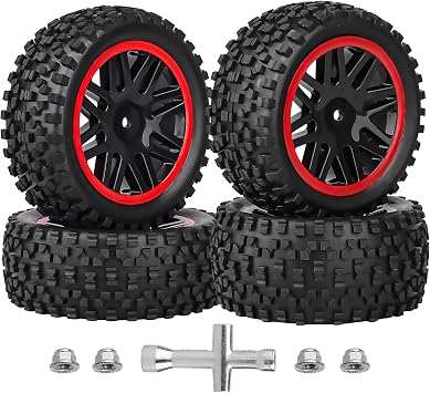 HobbyPark 12mm Hex Pre-Glued 1/10 RC Buggy Tires and Wheels Set Assembled, 3.46" 88mm Tall for Traxxas Bandit VXL Losi Redcat Wltoys 144001 fit Brushless Motor 2S 3S Models