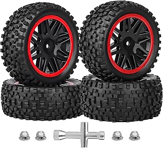 HobbyPark 12mm Hex Pre-Glued 1/10 RC Buggy Tires and Wheels Set Assembled, 3.46" (88mm) Tall for Traxxas Bandit VXL Losi Redcat Wltoys 144001 fit Brushless Motor 2S 3S Models