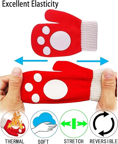 Miniatura 3 de Guantes para niños, guantes elásticos mágicos, 8 pares, antideslizantes para niños, guantes de invierno de punto para niños y niñas