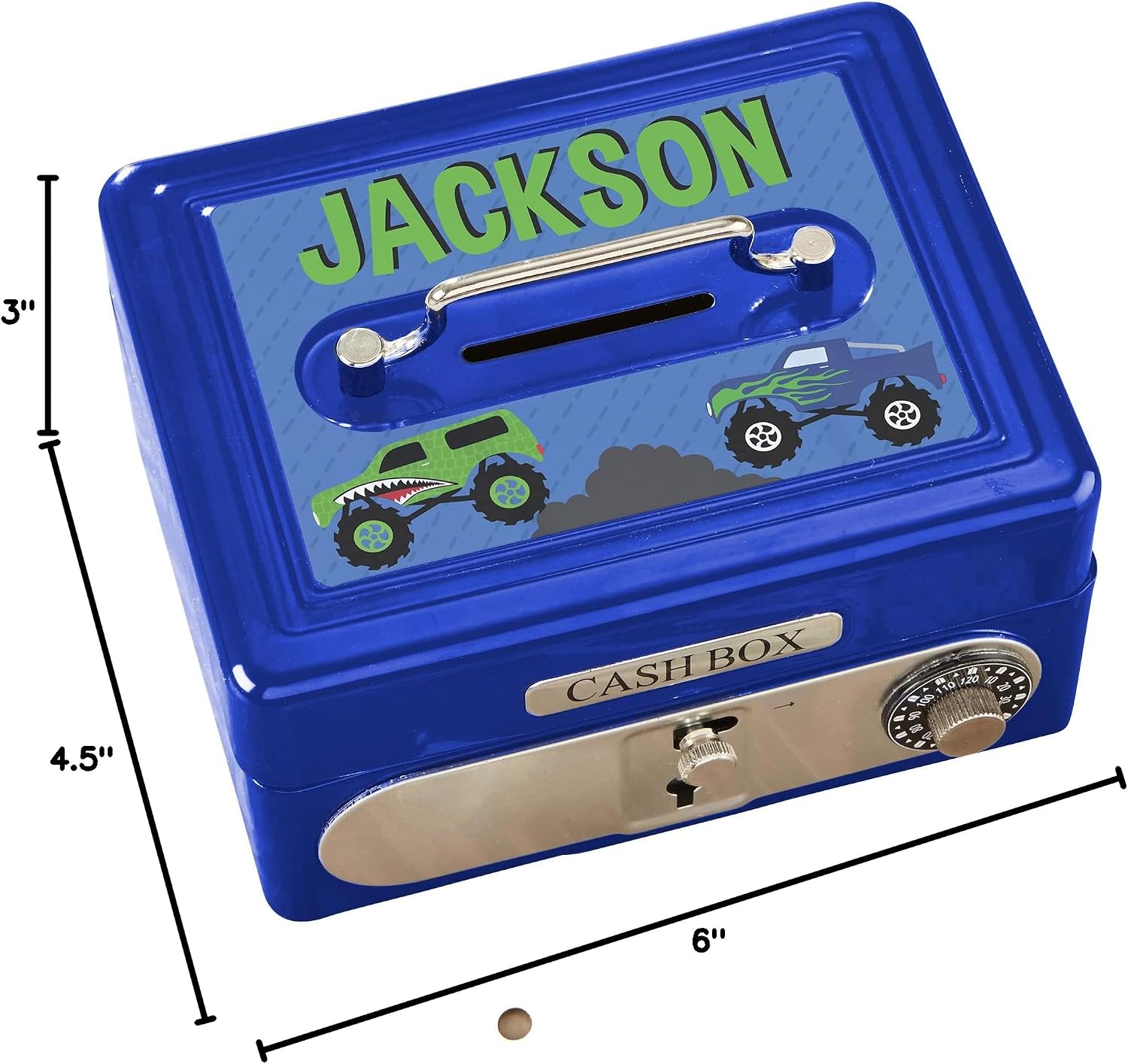 Personalization Universe Construction & Monster Trucks Personalized Cash Box - Blue