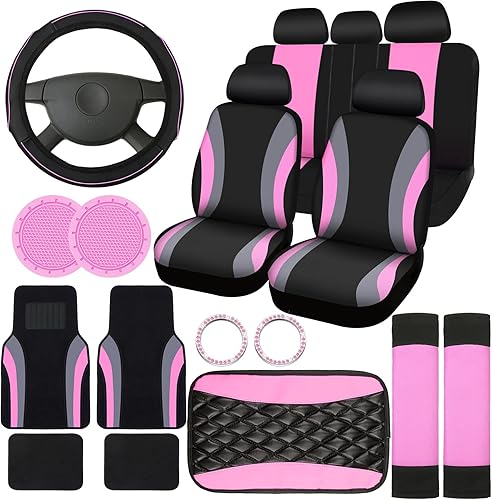 Miniatura 23 de Fabbay Juego completo de 21 fundas de asiento de automóvil, fundas para volante, reposabrazos y cinturón de seguridad, alfombrillas para cinturón