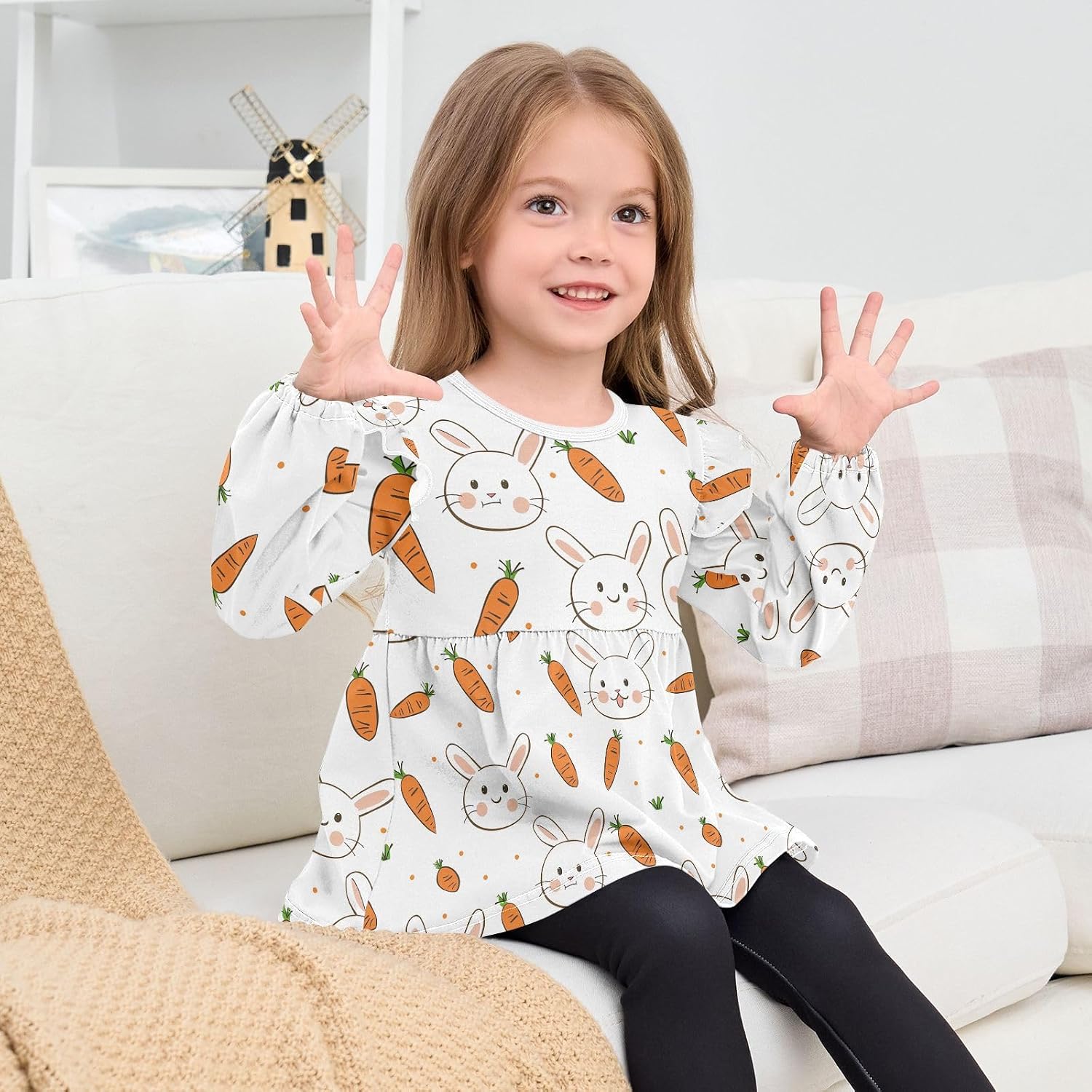 visesunny Toddler Clothes for Girls Cute Long-Eared Rabbit Long Sleeve Fall Shirts Cotton Top with Ruffle Collar