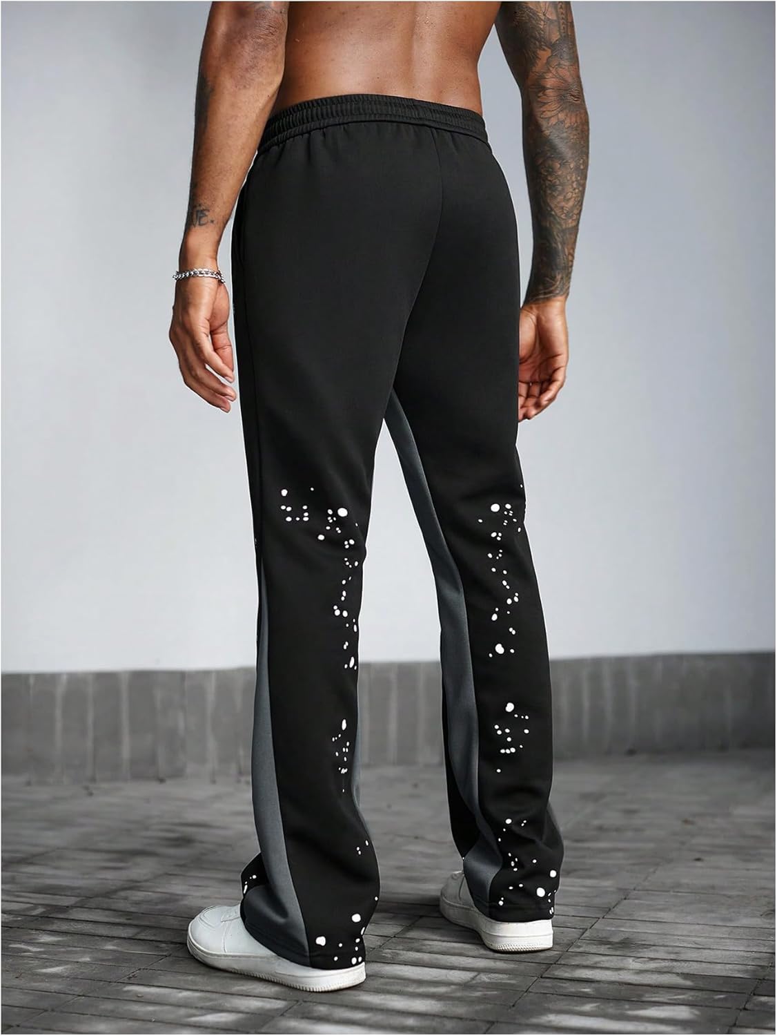 GORGLITTER Men's Y2K Sweatpants Graphic Flare Sweatpants Color Block Drawstring Waist Drippy Pants Streetwear