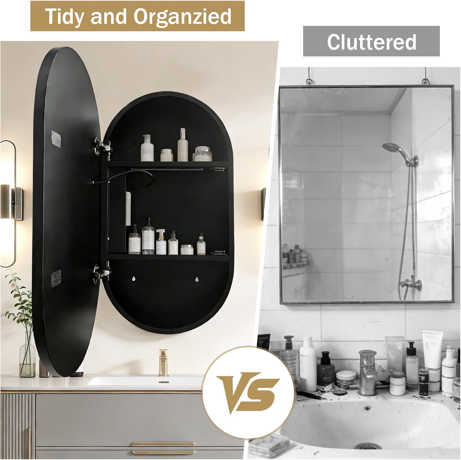 Oval Medicine Cabinet with Light,LED Mirror Cabinet,USB Shaver Socket,Internal Light,Steel with Powder Coating,Soft Closing Hinge,20×32inch