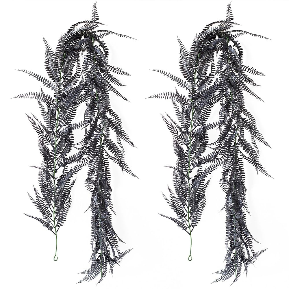 Shirfloral 2pcs Boston Ferns Garland Artificial Hanging Plants 5.9 Ft Greenery Garland Faux Ferns Fake Vines for Outdoor Indoor Home Garden Decoration Party Table Wall Decoration (Black)