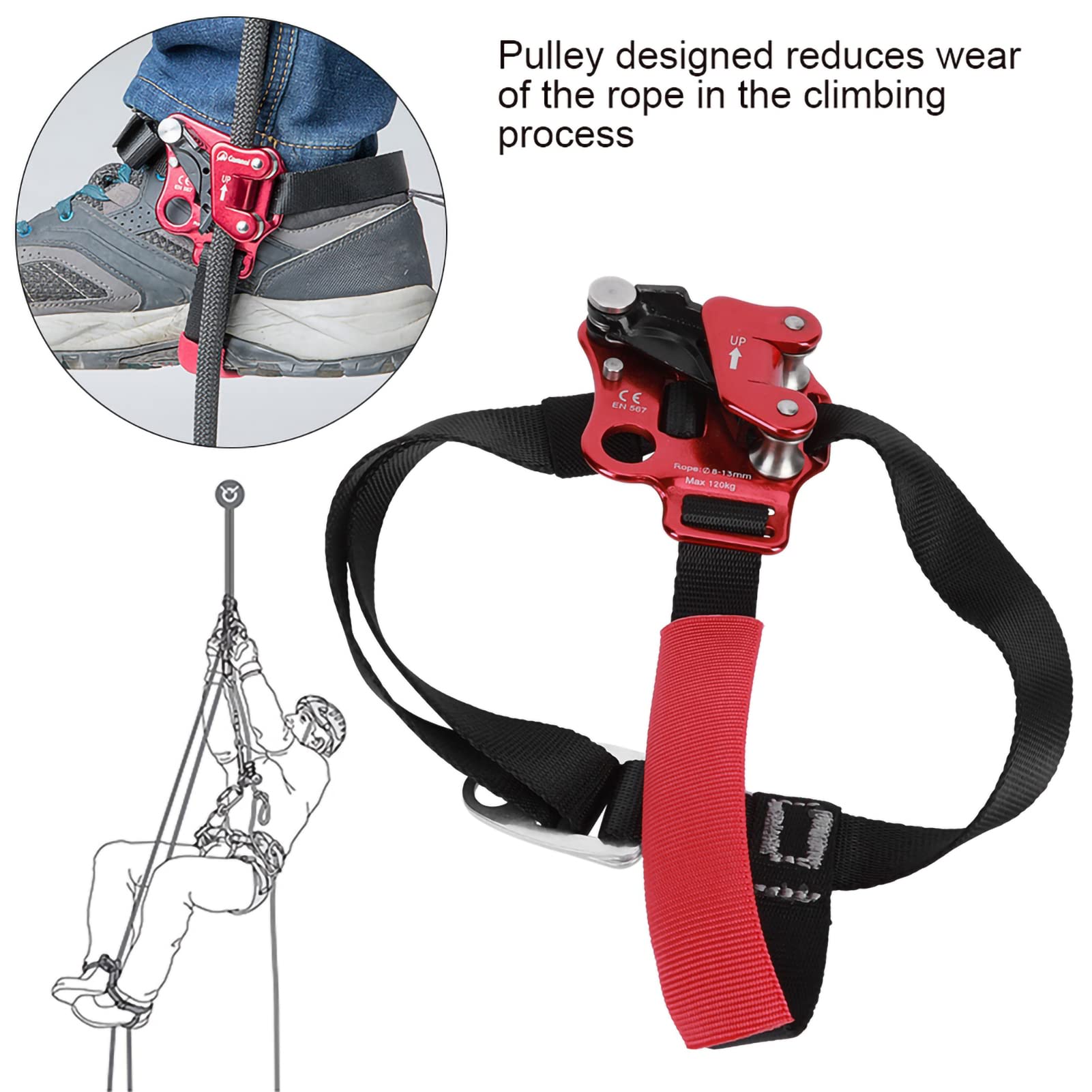equlup Climbing Foot Ascender, Aviation Aluminum Left Right Foot Outdoor Rock Climbing Mountaineering Foot Ascender Riser Anti Drop Protector Equipment Accessory (Right Foot Ascender/red)