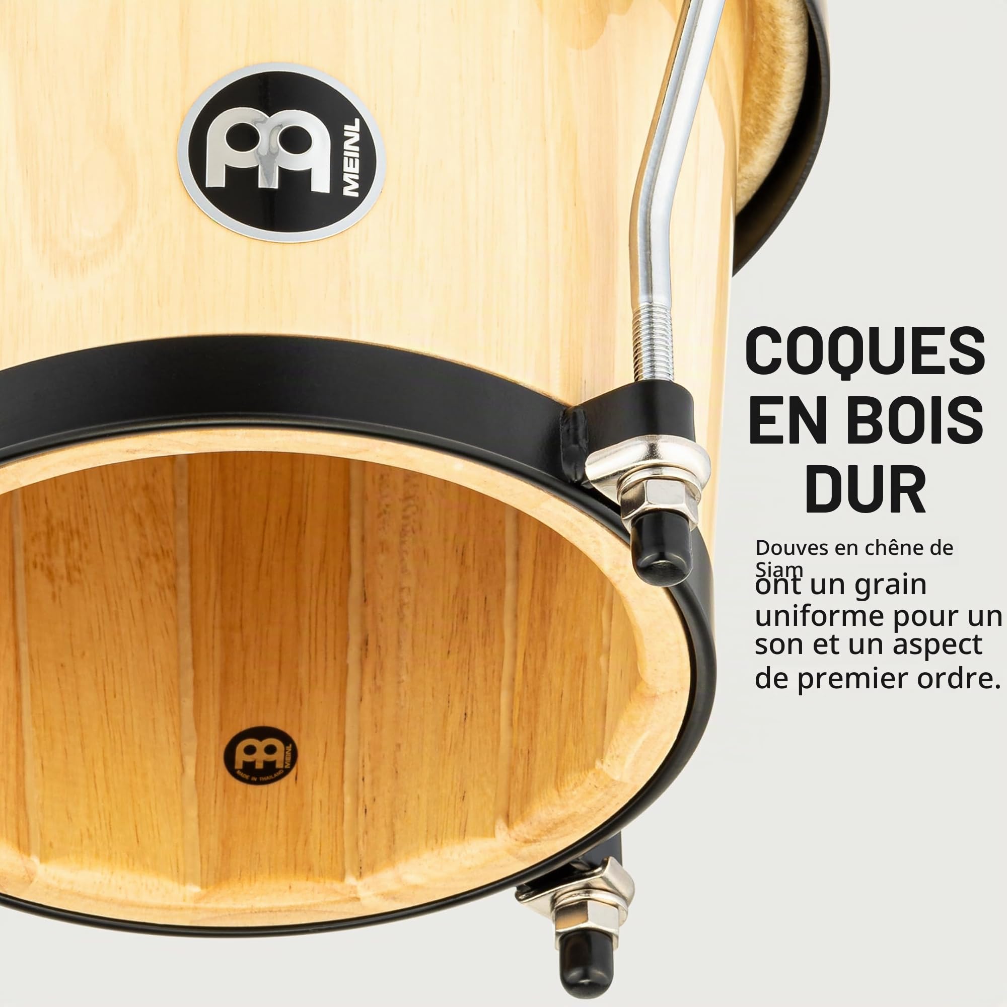 Meinl Percussion Bongos Headliner Wood - deux hand drums de 6,75 et 8 pouces - avec clé d'accord - chêne du Siam, Naturel (HB100NT)