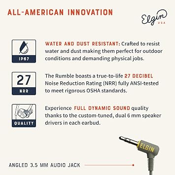 Elgin Rumble Wired Earplug Headphones with mic, in-Ear Earbuds